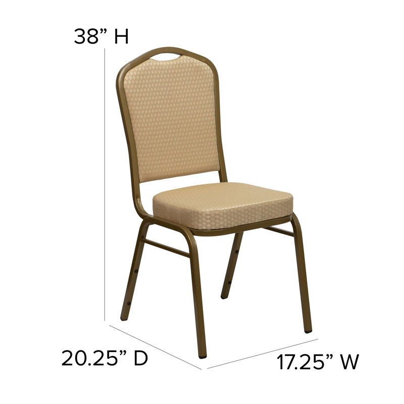 Chaise de banquet empilable Oliverson, Encadrement doré, Tissu beige à motifs, 1