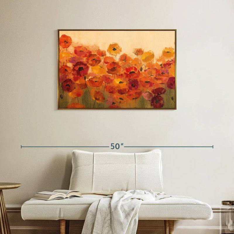 Coquelicots vibrants d'été, Cadre flottant doré, 37 po x 25 po