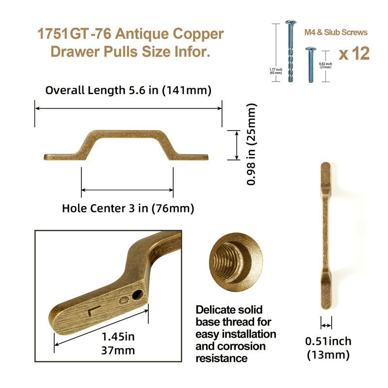 3" Center Bar Pull Multipack, Antique Brass