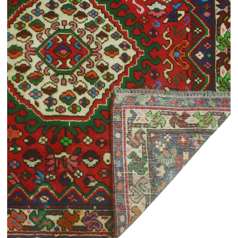 One-of-a-Kind 3'8 x 9'6 New Age Runner Wool Area Rug in Green and Ivory
