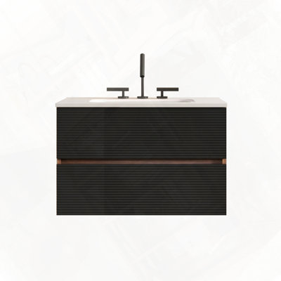 Meuble-lavabo mural avec lavabo en céramique intégré et grand rangement
