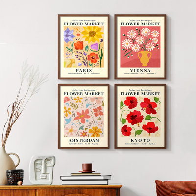 «Vintage Floral Print», impression encadrée - ensemble de 4