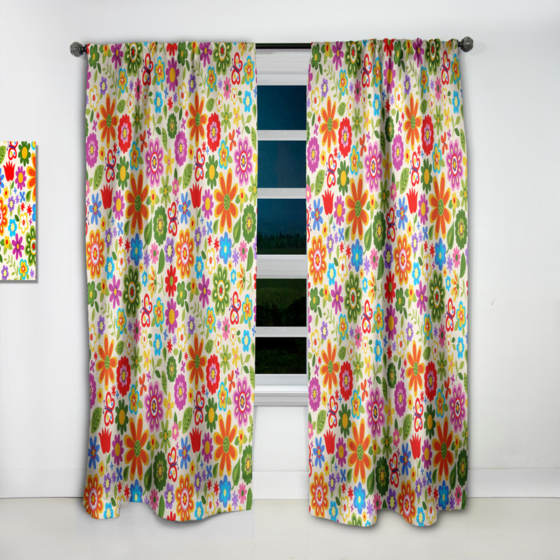 Rideau occultant rétro à motif floral rétro - motif floral bohémien et éclectique, L 52 po x L 120 po