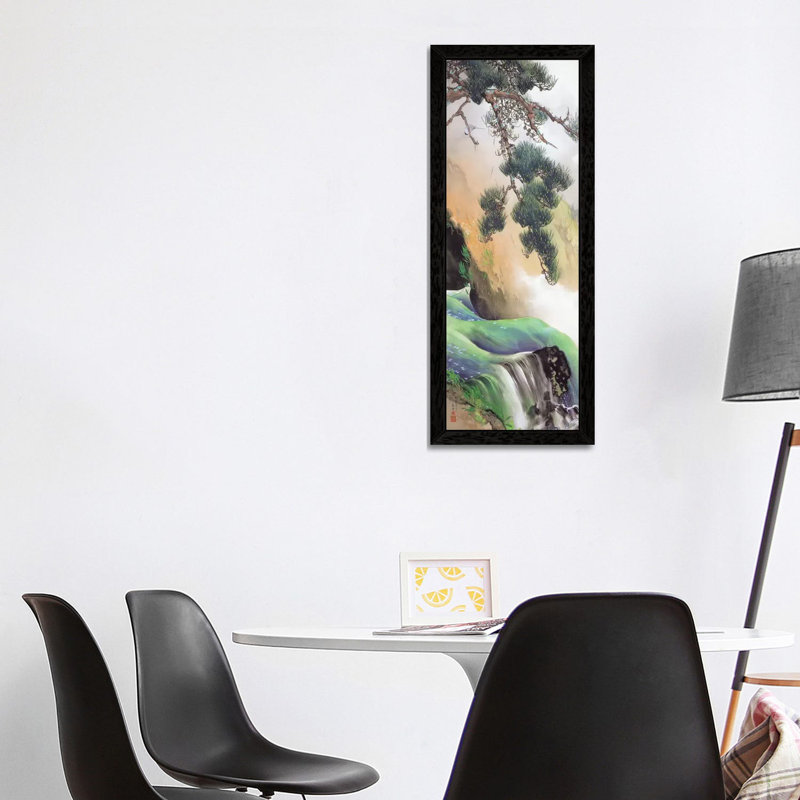 Spring Of Mountain by Yamamoto Shunkyo - Panoramic Painting on Canvas, 30.48 cm H x 91.44 cm W, Black Floater Framed