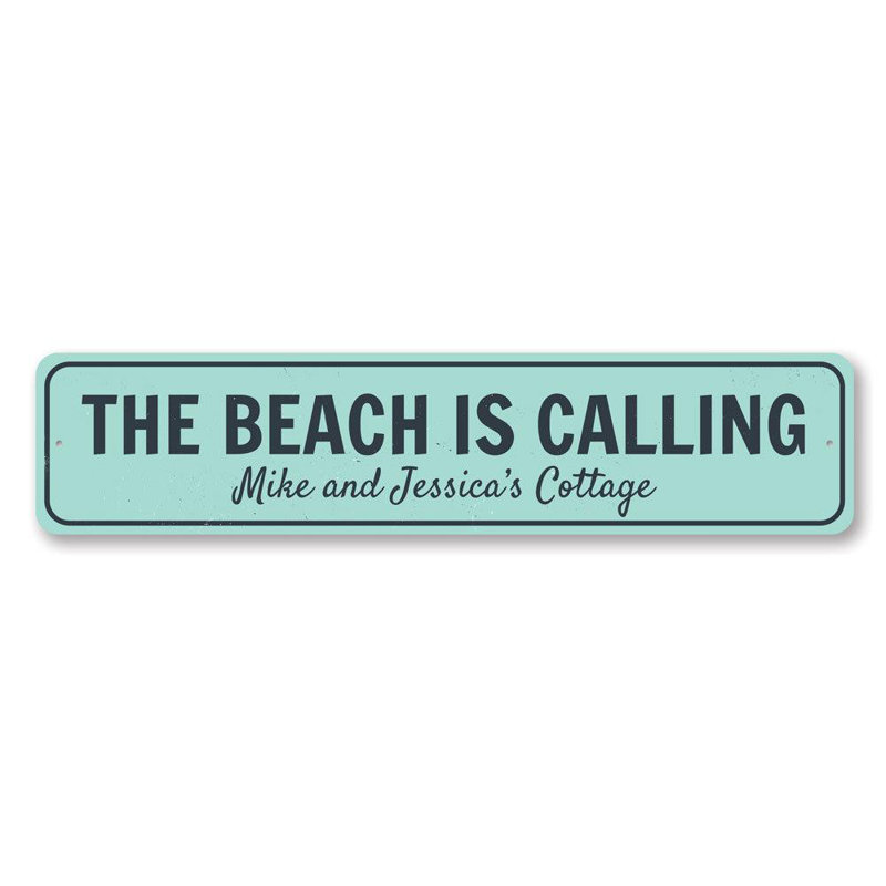 Panneau «The Beach Is Calling» en aluminium, H 4 po x l 18 po x P 0,04 po