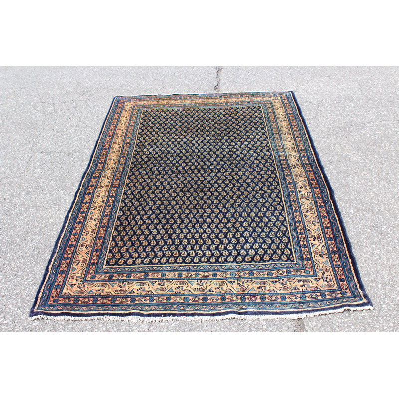 Tapis bleu fait à la main 4X7