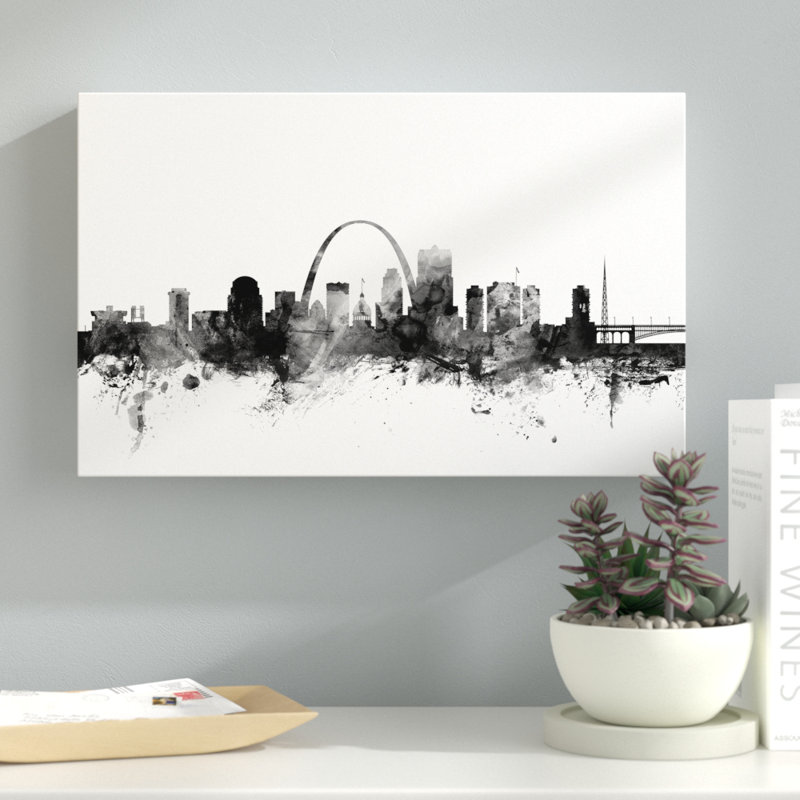 « st louis missouri horizon b&w », impression sur toile tendue, H 22 po x l 32 po x P 2 po