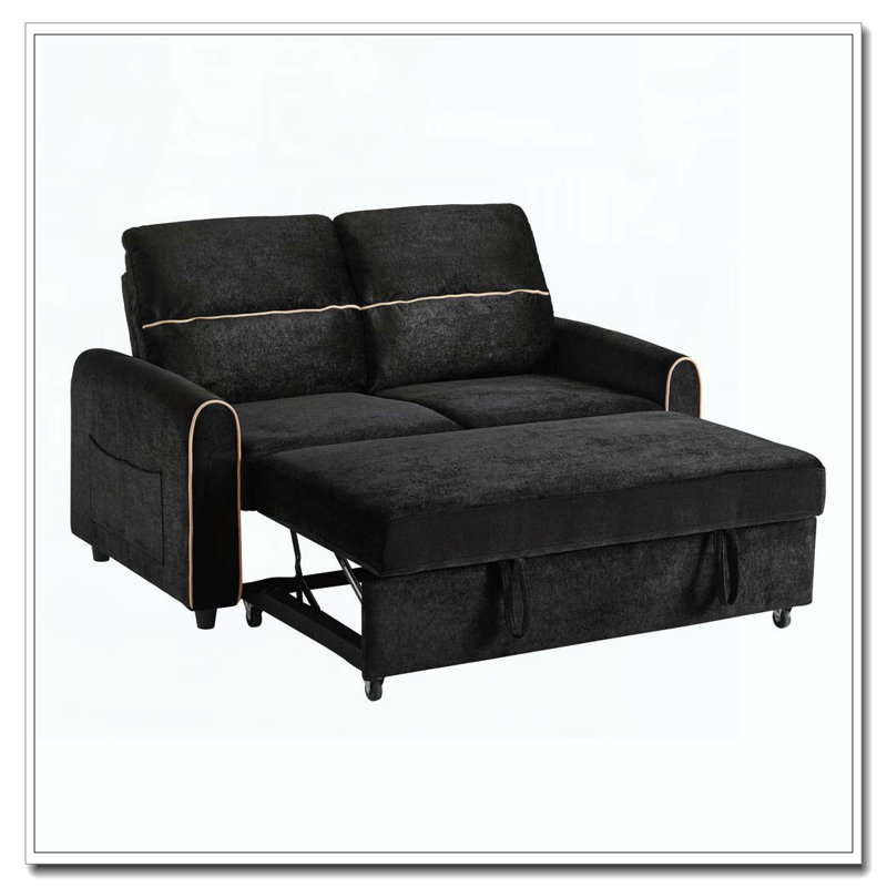 58-inch Chenille Pull Out Sofa Bed, Black