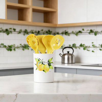 Ensemble d'ustensiles de cuisine avec support, 6 pièces d'outils de cuisson sans BPA, y compris une cuillère résistante à la chaleur, une cuillère rainurée, une louche, une spatule et une fourchette à spaghetti, va au lave-vaisselle