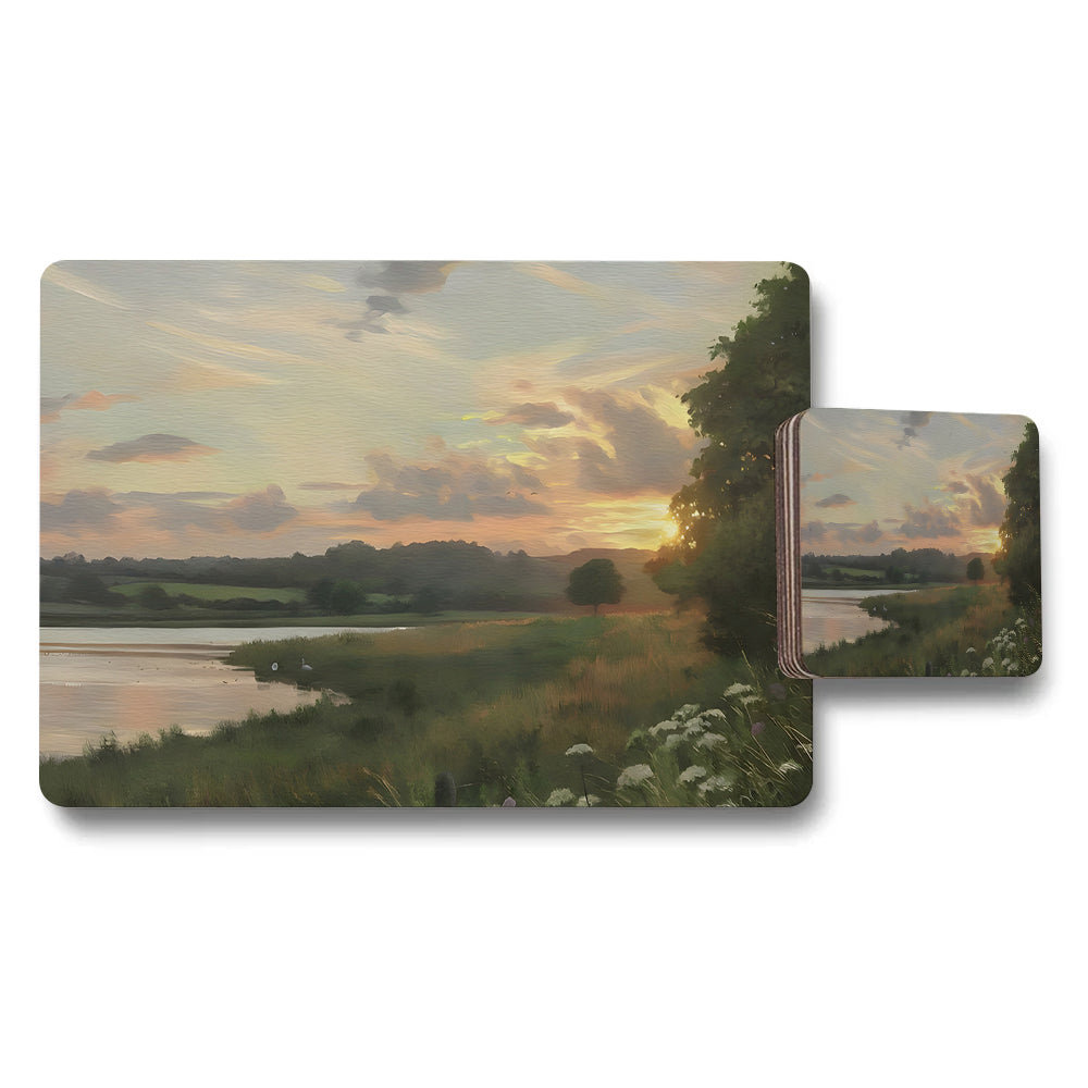 Sunset River Landscape Placemats And Coasters Set For Dining Table