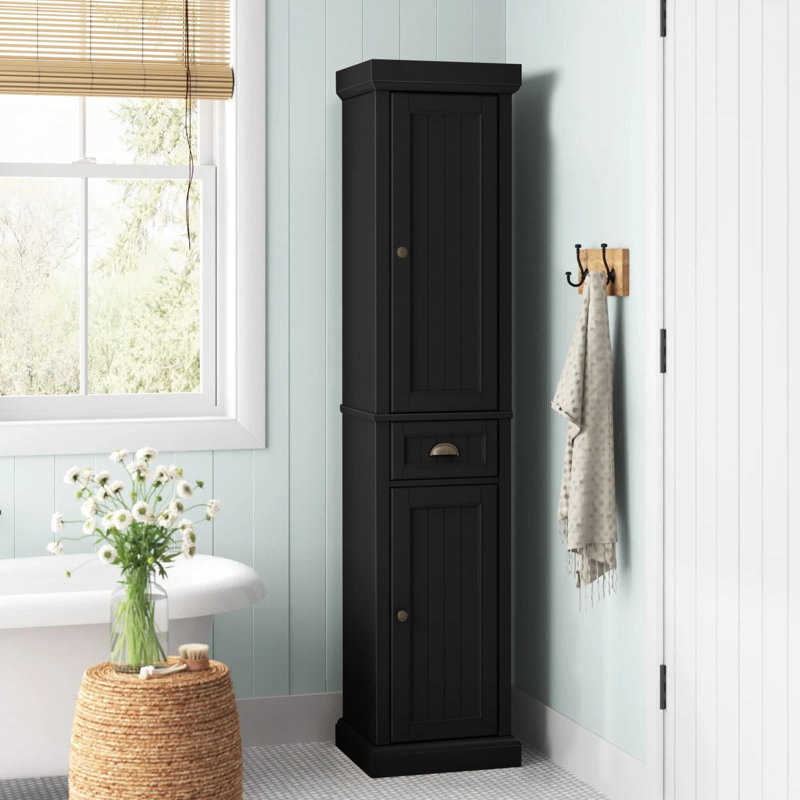 Arjae Linen Cabinet, Distressed Black