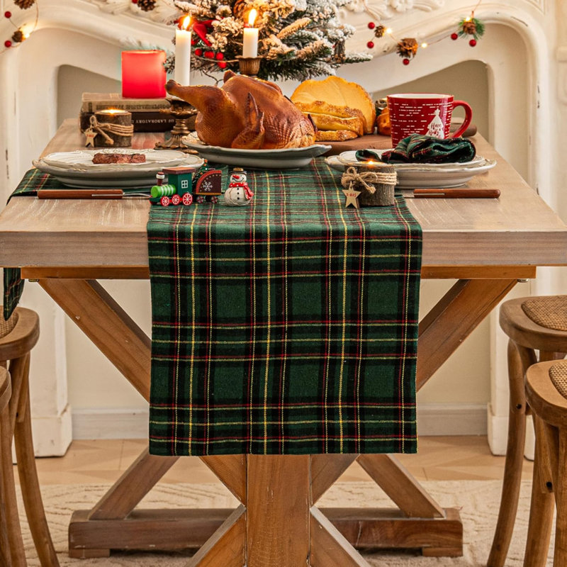 Plaid Christmas Table Runner, Winter Holiday Table Runners 72 Inches Long, Xmas Decorations Indoor Outdoor Farmhouse Home Kitchen Dining Party Décor