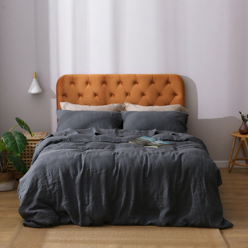 Housse de couette 100% lin Highland Feather - literie en lin - luxe classique - ultra-douce et respirante, Gris