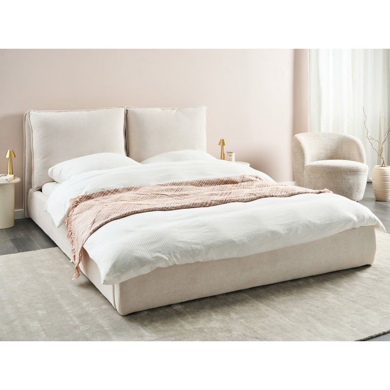 Upholstered Bed, Fabric, Beige, European Kingsize (160 x 200 cm)