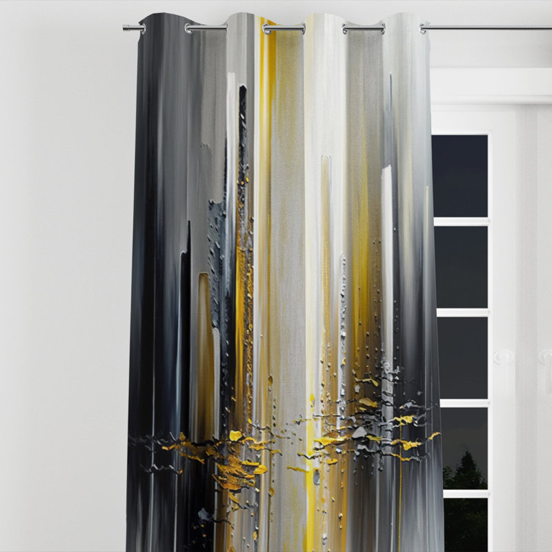 Avelynn - Rideau à œillets abstrait - Velours obscurcissant - 1 panneau, l 52" x L 95", Œillets argentés