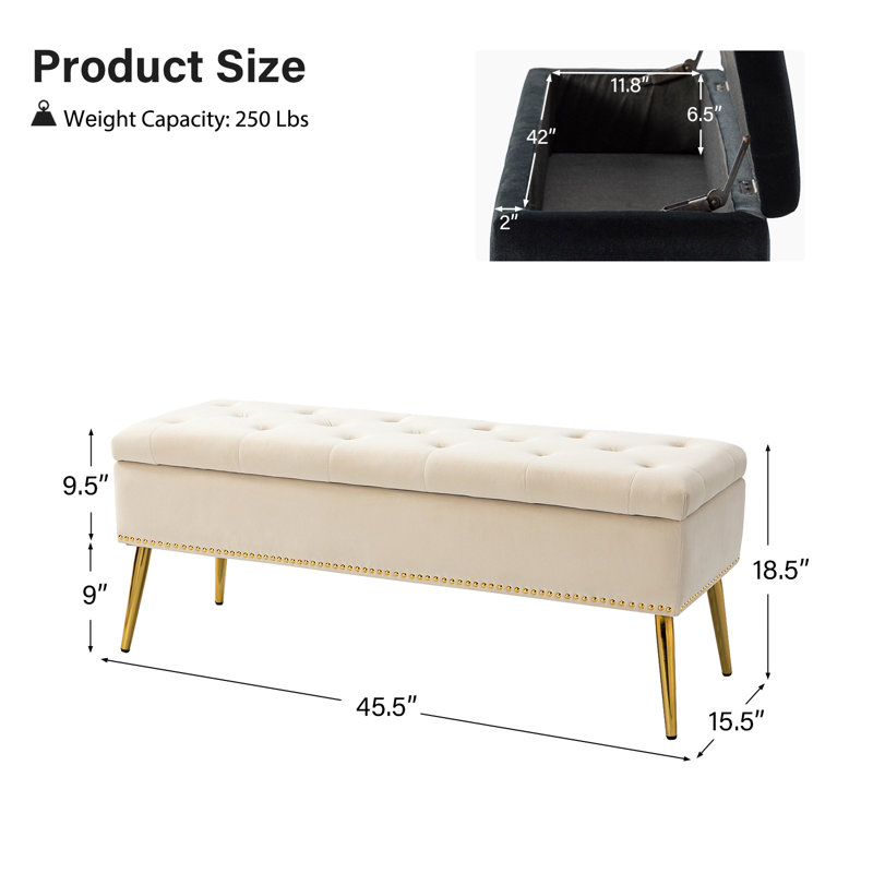 Banc de rangement rembourré en velours Kajana, Velours havane