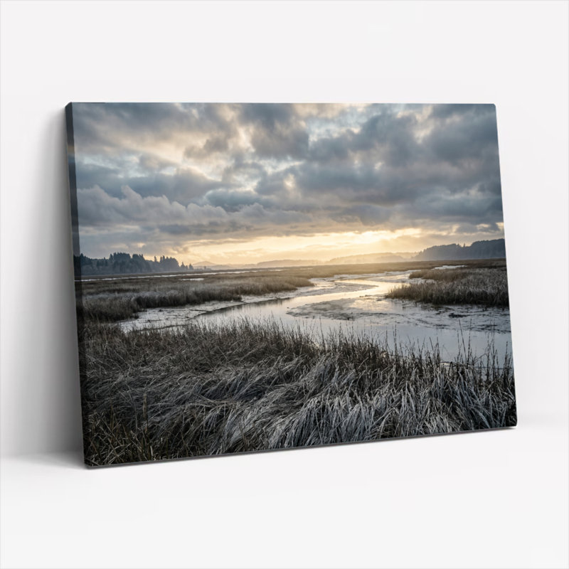 Ensemble de 1 toile murale « Coucher de soleil sur zone humide », H 20 po x l 30 po, Toile tendue