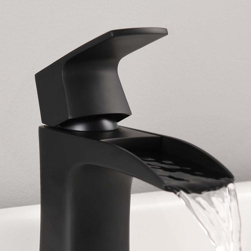 ADA Waterfall Single Hole Handle Brass Bathroom Faucet with Drain, Matte Black