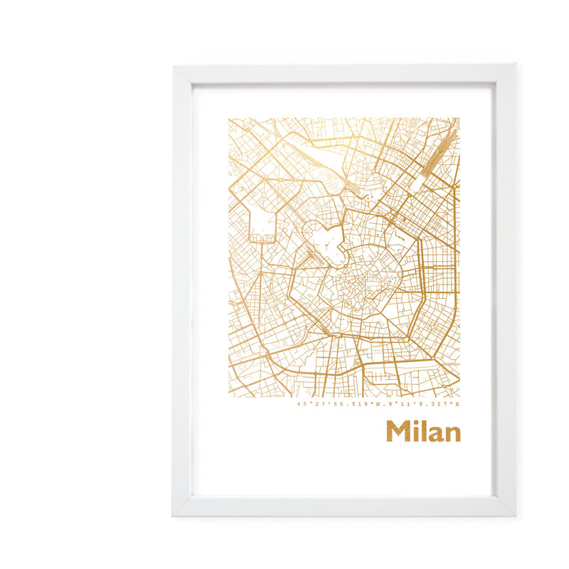 Milan Map - Single Picture Frame Print, 42.5cm H x 32.5cm W x 3.5cm D