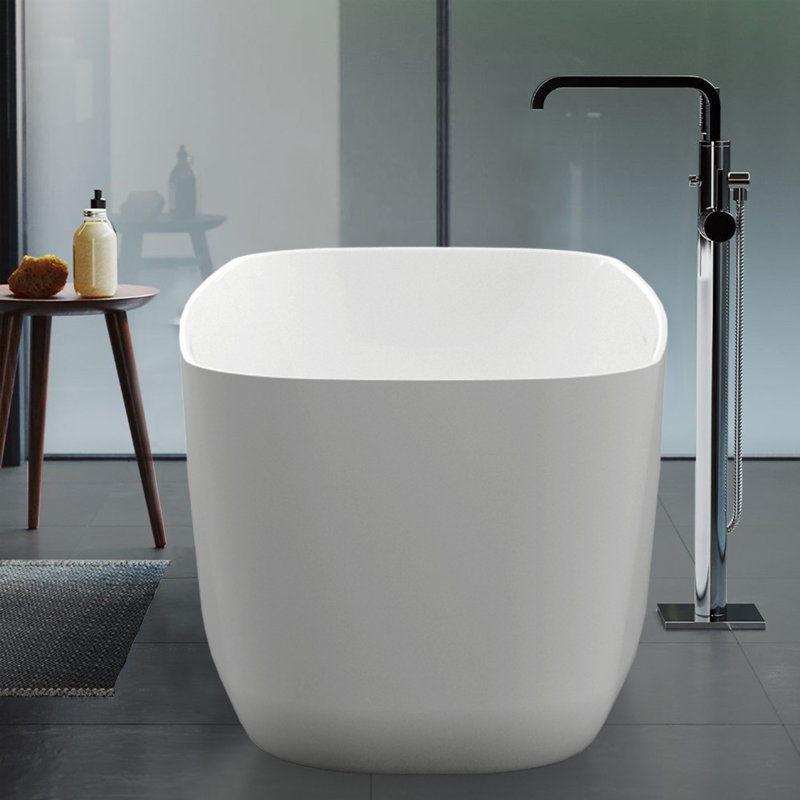 67''L x 31''W Freestanding Rectangle Soaking Acrylic Bathtub with Chrome Drain and Overflow