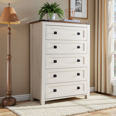Farmhouse Wood Dresser - 5 Drawers, Versatile Storage