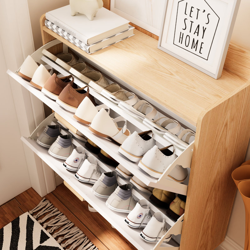 Rangement pour chaussures autoportant 31,5 pouces avec 2 tiroirs ouverts Nordic Inspired Nordic