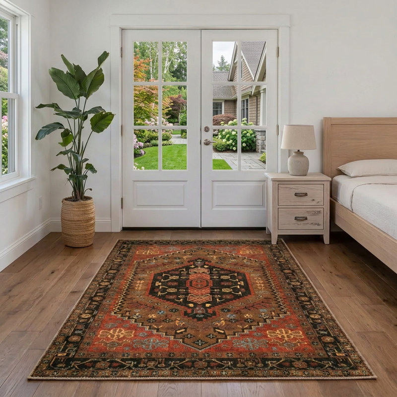 Tapis oriental lavable à poils courts de la collection Oriental Performance, antidérapant et antidérapant, Rectangle 3'x 5'