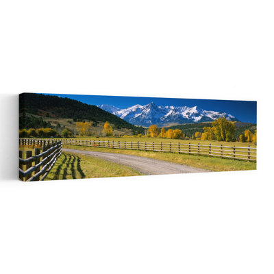 Fence along a road Sneffels Range Colorado USA 1 Piece Wrapped Canvas Panoramic Wall Art