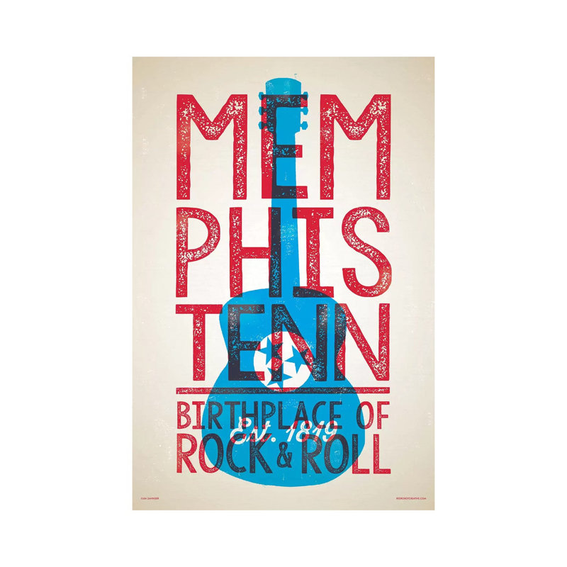 Memphis Birthplace Of Rock-n-Roll Letterpress Style by Jim Zahniser - Print on Canvas, 66.04cm H x 45.72cm W x 3.81cm D