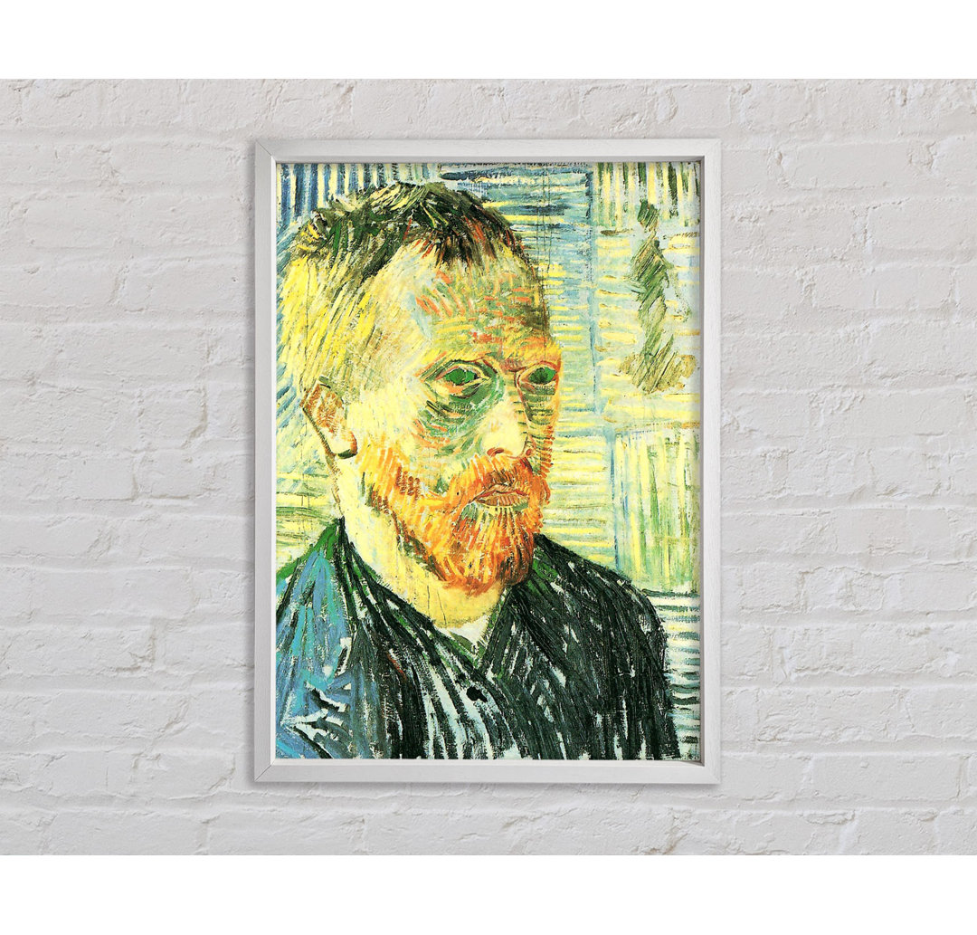 Van Gogh Selbstporträt mit Hintergrund aus japanischem Holzschnitt - Einzelbildrahmen Kunstdrucke auf Leinwand