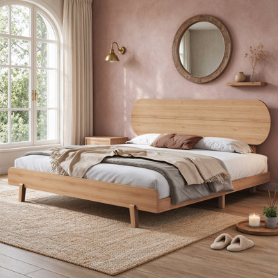 Solid Bamboo Platform Bed with Rounded Headboard and Footboard, Modern Minimalist Bamboo Bed Frame for Guest Room Apartment No Box Spring Needed, King Size, Natural