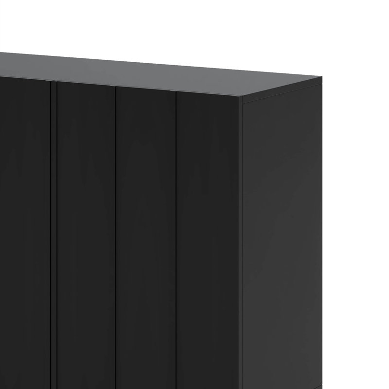 Armoire à chaussures minimaliste avec tablettes réglables, grande armoire de rangement avec portes ondulées, Noir