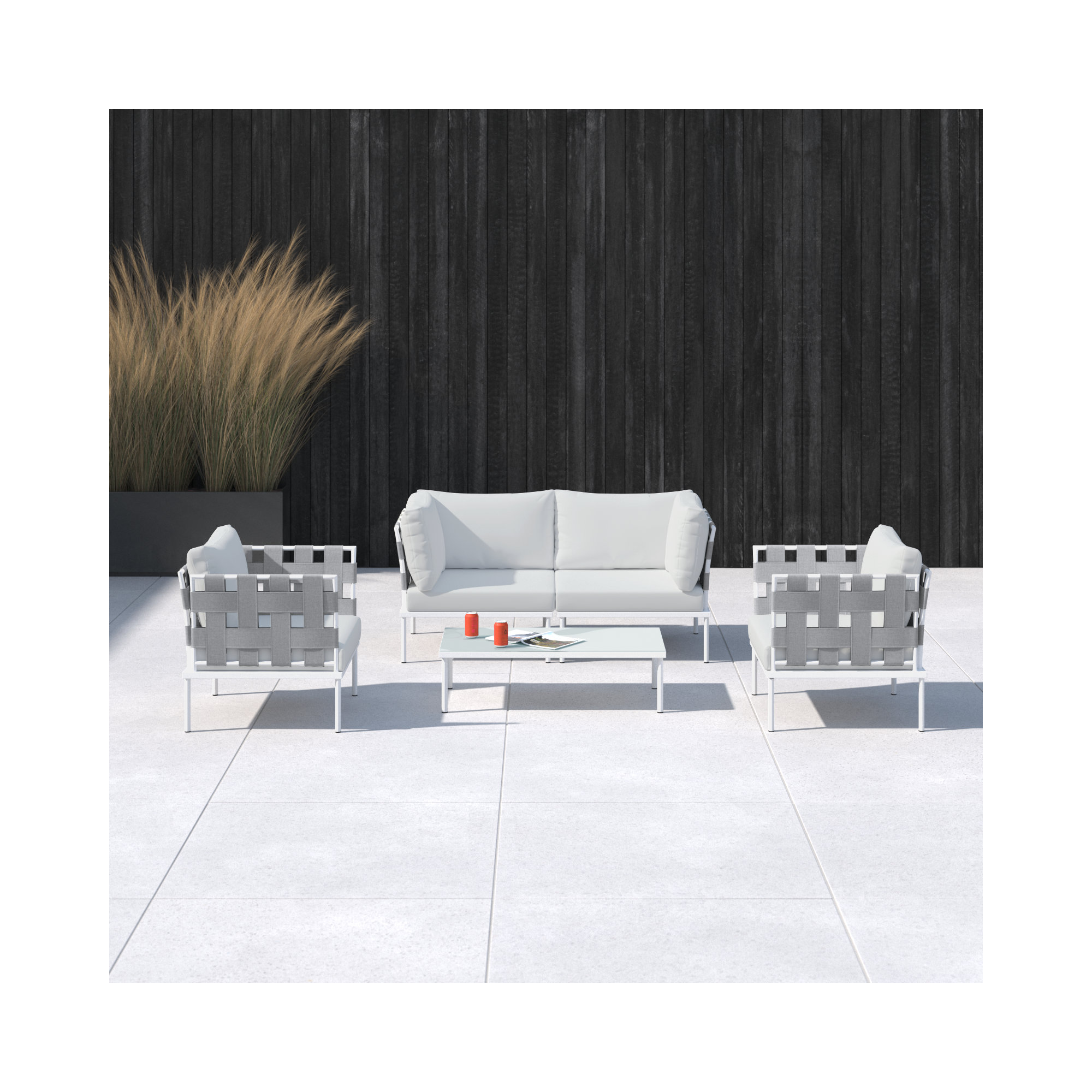 Modway Harmony 5 Piece Outdoor Patio Aluminum Sectional Sofa Set, White