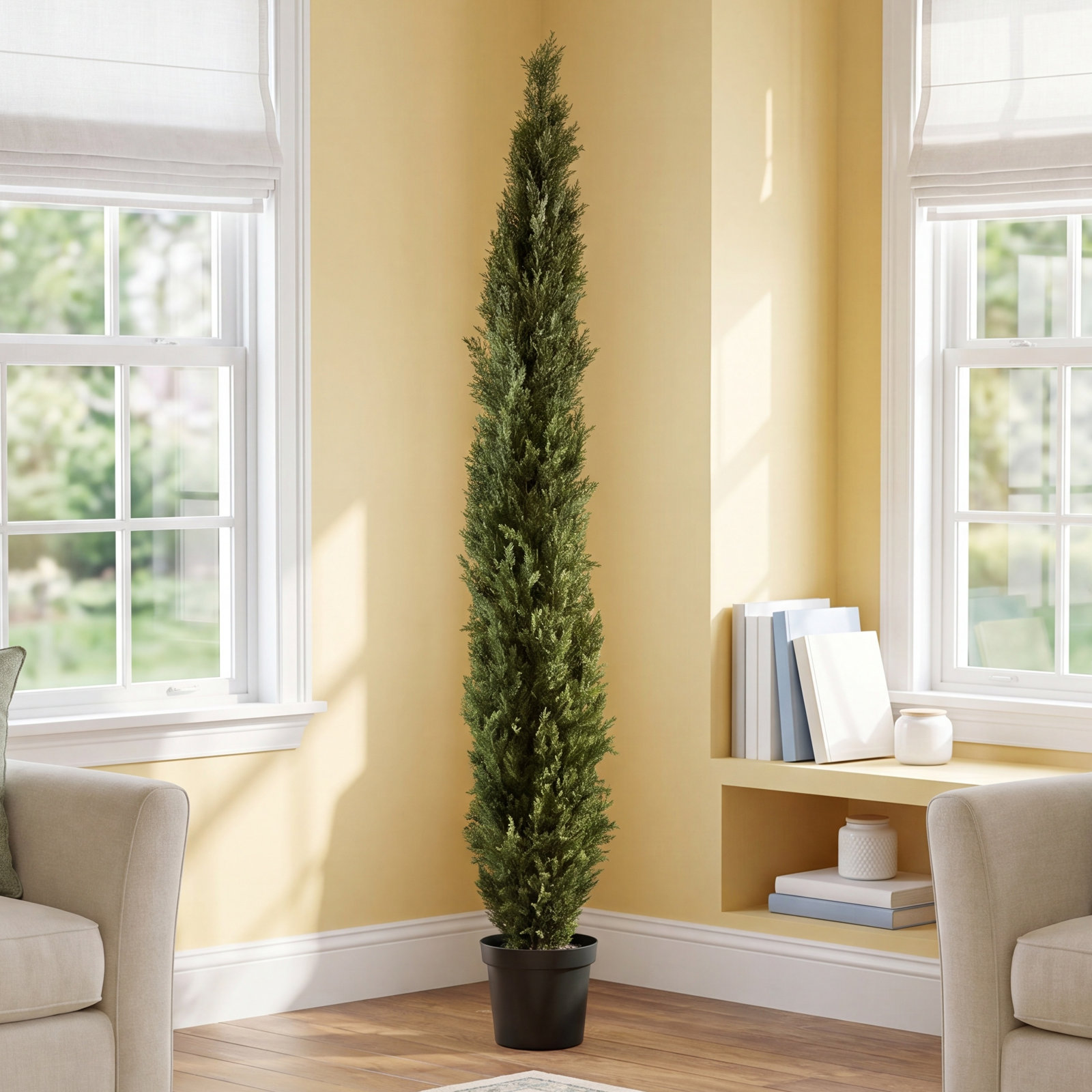 Faux Cedar Tree in Planter, 96" H x 26" W x 26" D