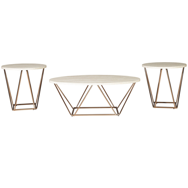 Lembo 3 - Piece Living Room Table Set, White/Gold