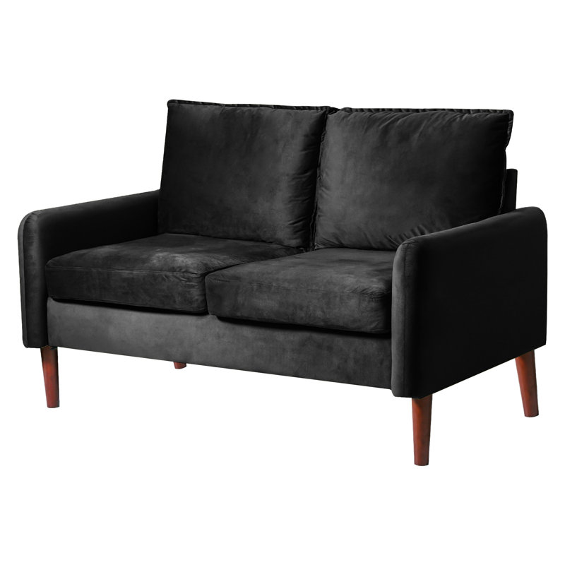 56" Velvet Sofa For Small Spaces, Compact Living Room & Apartment Furniture, Easy To Clean And Space Saving Design, Black