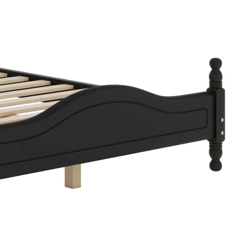 Lit plateforme en bois massif Govea, Lit double, Noir