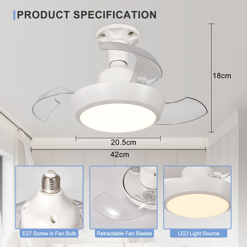 42cm Ceiling Fan with Light Kit, White