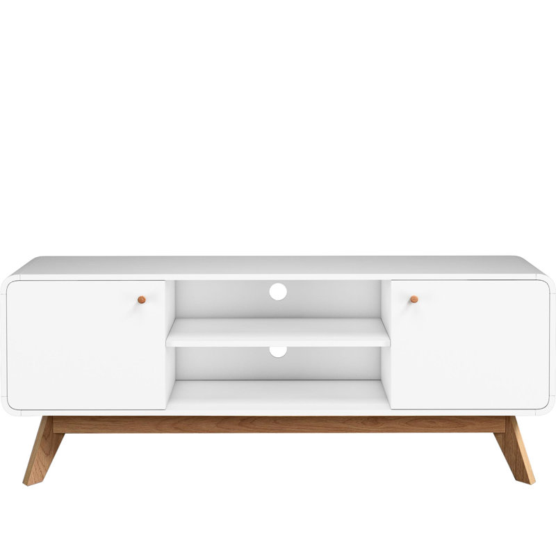 Meuble télé avec rangement Bobb, Blanc / Chêne clair