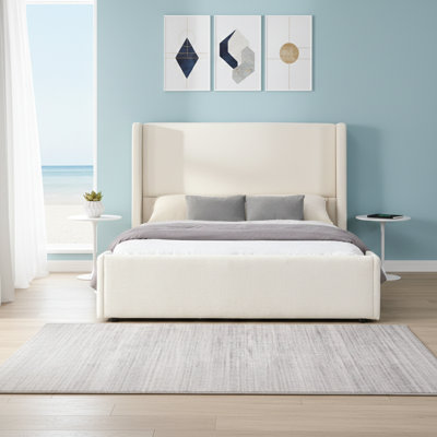 Elegant  Fabric Upholstered Bed With Tall Headboard, Queen