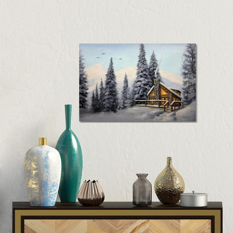Cabin With Evergreens At Daylight by D. "Rusty" Rust - Wrapped Canvas Gallery-Wrapped Canvas Giclée, 30.48 cm H x 45.72 cm W