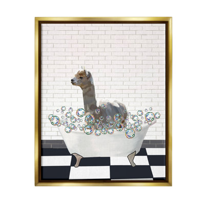 "Lama dans la baignoire", art mural encadré par Amelia Noyes