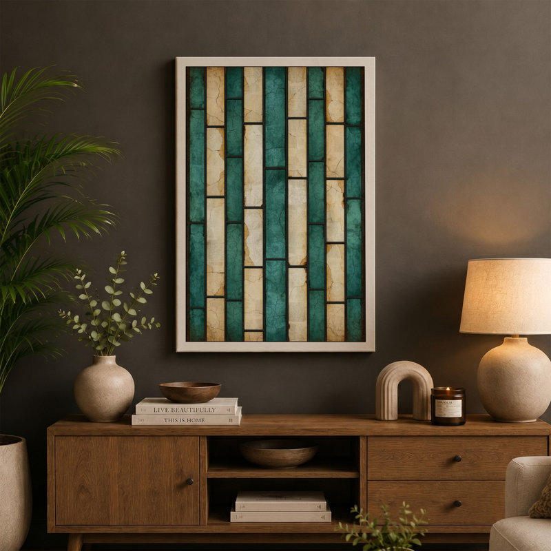 Weathered Stripes Industrial - Wrapped Canvas, 24x16 - 61.0 x 40.6 cm, Terracotta Border