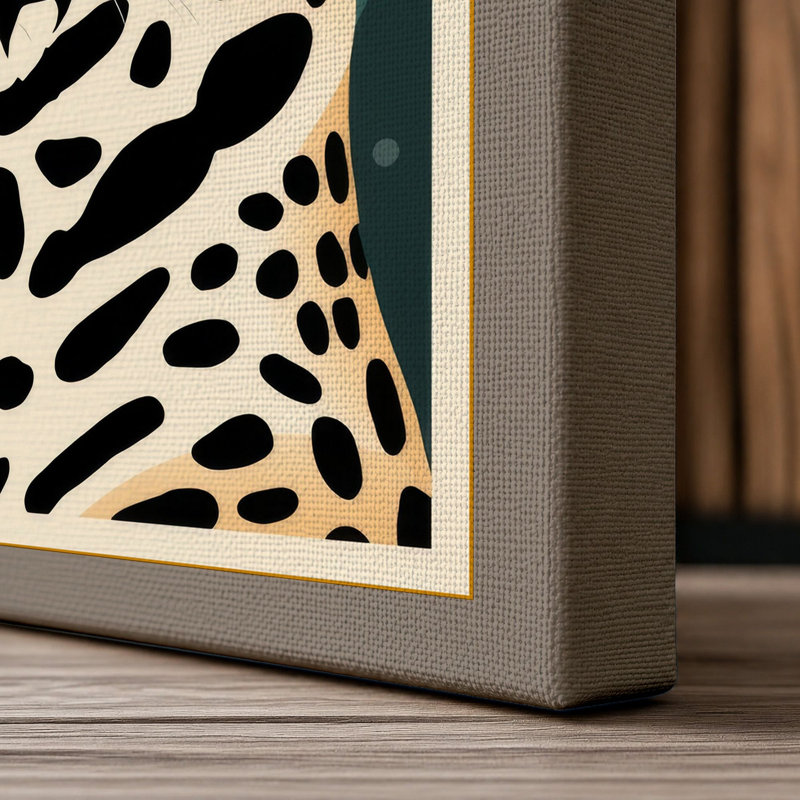 Leopard Portrait Geometric - Wrapped Canvas, 36x24 - 91.4 x 61.0 cm, Taupe Border