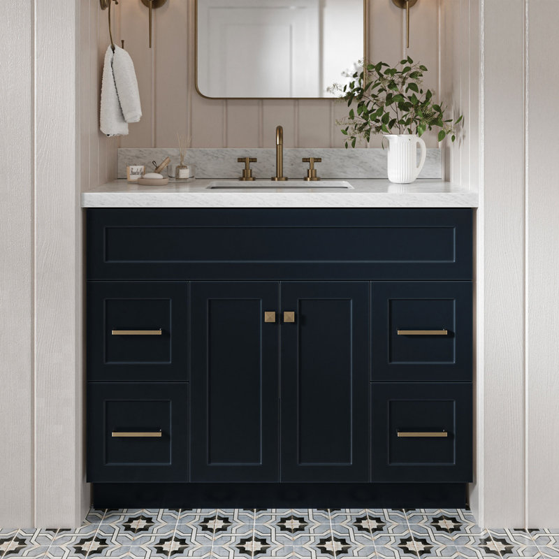 Hamlet 43'' Single Bathroom Vanity with Carrara Marble Top, Midnight Blue
