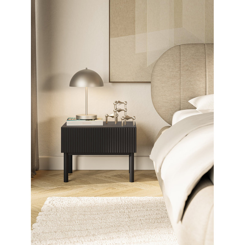 50cm W Manufactured Wood Bedside Table, Black