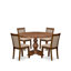 L'ensemble de salle à manger moderne 7 pièces se compose d'une table de salle à manger à piédestal et de 6 chaises de salle à manger en tissu de lin brun clair avec dossier rembourré - noyer antique-236958587-266354561-236958584