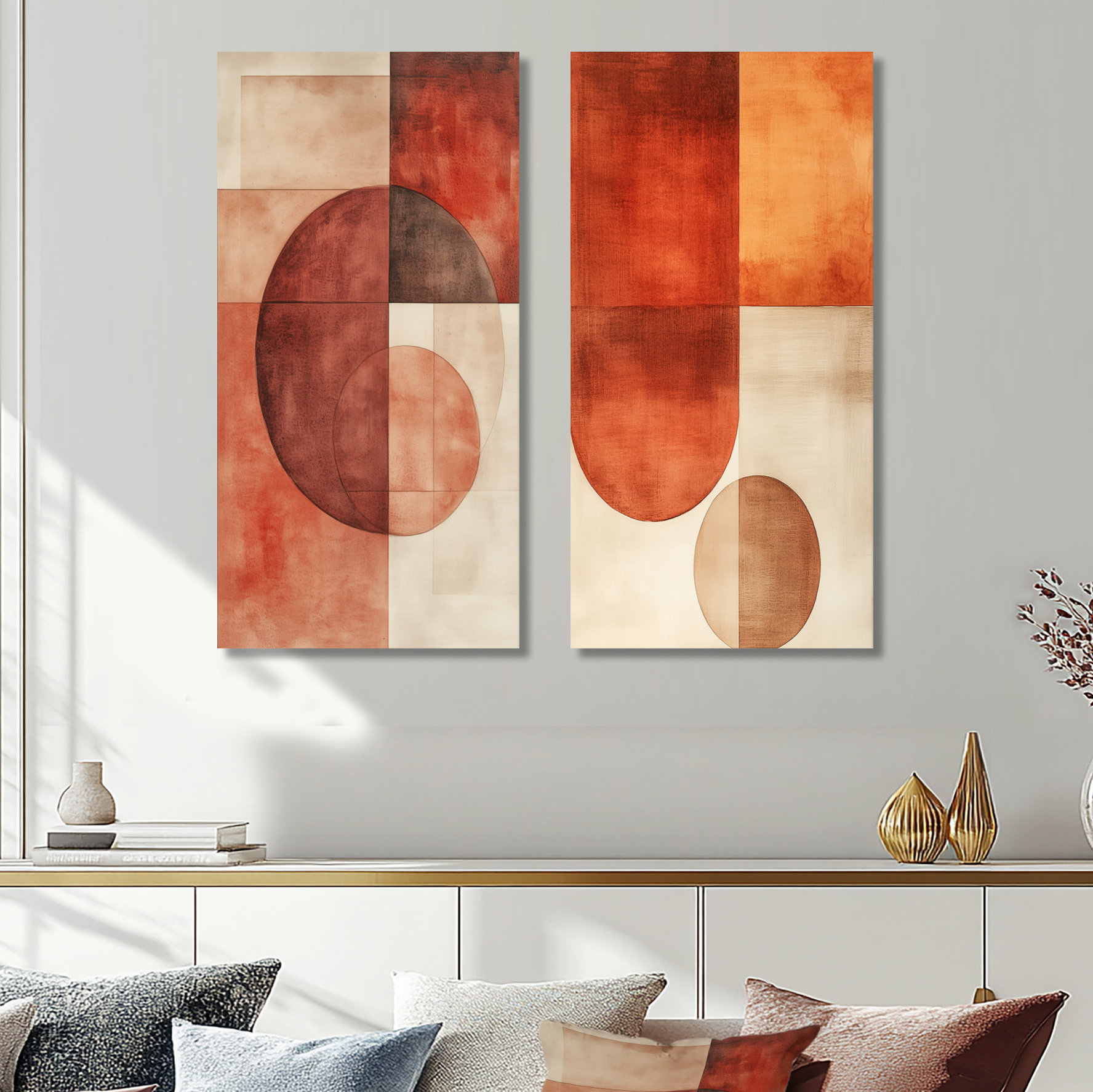 Terracotta Abstract Wall Art Set of 2, Terracotta Balance, Warm Neutral Canvas - Wrapped Canvas, 32" H x 32" W