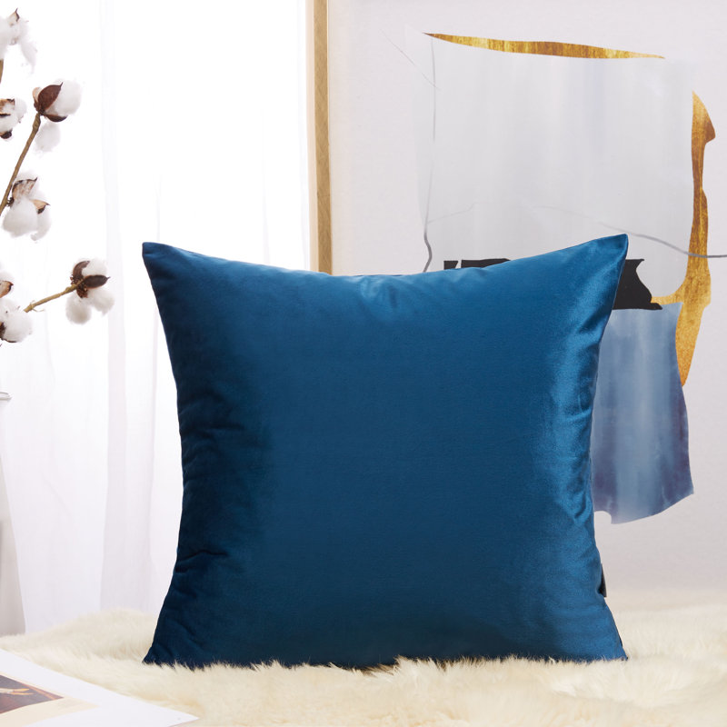 (Covers With Inserts) Set of Two 18'' or 20'' Solid Colours Flat Pattern Throw Pillows, Navy, 18'' H x 18'' W, Polyester