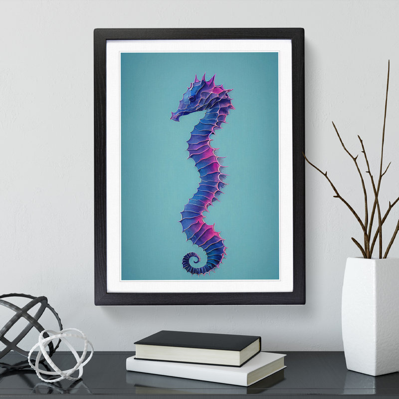 Seahorse In Colour No.1 - Single Picture Frame Painting, 46cm H x 34cm W x 2cm D, Black Framed